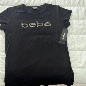 Bebe Black Fitted Polo T-Shirt with Embellished Logo